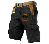 VLOYSR Short Bermuda Homme Militaire Classique Chino Travail Ceinture Cargo Ajustée avec Multi-Poches Trekking Outdoor 02-Noir L