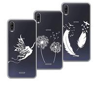 VLQI 3-Pièces pour Wiko Y80 Coque en Silicone Transparente Cute Motifs Ultra Fin TPU Souple Bumper Housse Etui de Protection - Pissenlit Plume Oiseau Papillon Fée