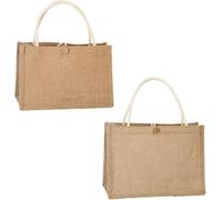 VLQTEUPRD Sac Cabas en Jute Multi-Usages - Sac De Course avec Poignée, Fourre-Tout Imperméable, Réutilisable avec Boutons pour Shopping, Pique-Niques-2PCS||Large + Extra Large