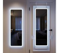 Vlsrka Miroir Mural RVB, 120x40cm Grand Miroir Suspendu Porte/Muraux, Miroirs Intégral pour Chambre Salon, Long Miroirs avec 7 Modes Dynamiques et 7 Couleurs de Lumière, Crochet réglable, Blanc