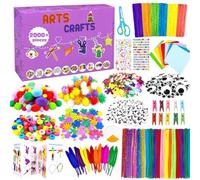 VLUSSO 2000Pcs Activites Manuelles pour Enfants Kit Bricolage Activité Manuelle Enfant pour 4-12 Ans, Fournitures Éducatives Loisirs Créatifs pour Enfants Pipe Cleaners Pompons Plumes