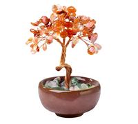 VLYX Arbre de Vie en Agate Rouge - Sculpture Artisanale en Quartz Rose pour Bureau et Maison, Décoration Élégante et Cadeau Original pour Femme