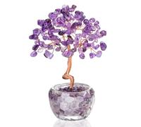 VLYX Arbre de Vie en Cristal de Quartz Rose Arbre à Argent en Pierres précieuses Violettes Fait Main pour la décoration de la Maison ou du Bureau, Cadeau d'énergie Positive pour Femme
