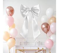 VLYX Grand Nœud en Satin Blanc, Ruban Géant Décoratif pour Mur, Mariage, Noël, Anniversaire ou Décoration de Pièce