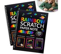 VLYX Kit d'art à gratter arc-en-ciel pour enfants 5-12 ans - 2 livres en papier, 2 stylos en bois, 2 règles pochoirs, fournitures de bricolage et coffret cadeau