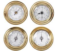 VMAPJIZA Baromètre, Thermomètre, Hygromètre, Horloge, Ensemble de 4 Stations Météo Analogiques, Baromètre de Pêche, Portables à Montage Mural Marin Intérieur ou Extérieur