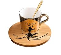 VMAPJIZA Tasse et soucoupe anamorphiques, tasse à café à reflet miroir, tasse à café en céramique avec soucoupe et cuillère, tasses à thé et soucoupes, tasse miroir et soucoupe, pour cappuccino, lait,