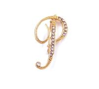 vmcoatdu Broche en métal plaqué or avec initiales de A à Z - 26 lettres - Avec strass transparents, One Size, Métal, Strass