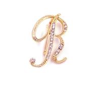 vmcoatdu Broche en métal plaqué or avec initiales de A à Z - 26 lettres - Avec strass transparents, One Size, Métal, Strass