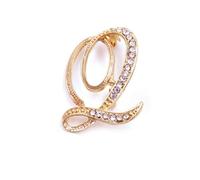 vmcoatdu Broche en métal plaqué or avec initiales de A à Z - 26 lettres - Avec strass transparents, One Size, Métal, Strass