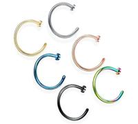 VMDVBNA Anneau de Nez Lot de 2, 5, 6 ou 10 faux anneaux de nez for femmes et hommes, en acier inoxydable 316, à clipser sur les lèvres, le labret, le nez(I9-6pcs-6 colour,18G-1.0mm-10mm)