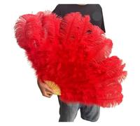 VMDVBNA Grand éventail en Plumes Éventail de Plumes for fête, Mariage, Spectacle Danse du Ventre, Bricolage décoratif, 13 os(Red,2PCS Right Hand)