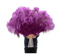 VMDVBNA Grand éventail en Plumes Éventail de Plumes for fête, Mariage, Spectacle Danse du Ventre, Bricolage décoratif, 13 os(Sacue Purple,2PCS Left and Right)