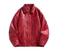 VMDVBNA Veste en cuir femme Veste en cuir rétro à col à revers, décontractée, ample, à la mode, for couple, style Harajuku(Red,3XL)