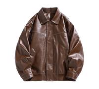 VMDVBNA Veste en cuir femme Veste en cuir rétro à col à revers, décontractée, ample, à la mode, for couple, style Harajuku(Coffee color,L)