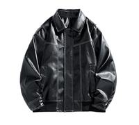 VMDVBNA Veste en cuir femme Veste en cuir rétro à col à revers, décontractée, ample, à la mode, for couple, style Harajuku(Black,3XL)