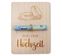 VmG-Store Emballage pour cadeaux en argent Plaque en bois 12 x 9 cm avec ficelle Chèque cadeau en bois Emballage cadeau créatif pour bon cadeau pour hommes, femmes, enfants (04 mariage)