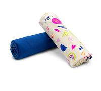 VmG-Store Ensemble de tissu jersey aux couleurs coordonnées Design + Uni chacun 0,5 m x 1,5 m 95% tissu coton 5% élasthanne Tex Standard 100 (Neon Doodle Off White + Cobalt Set50)