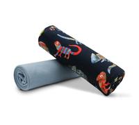 VmG-Store Lot de tissus en jersey aux couleurs assorties Design + Uni chacun 0,5m x 1,5m 95% tissu coton 5% élasthanne Tex Standard 100 (Chameleon Navy + Ombre Bleue Set07)