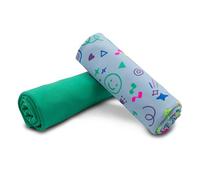 VmG-Store Lot de tissus en jersey - Design aux couleurs assorties - Uni - 0,5 m x 1,5 m - 95 % coton - 5 % élasthanne - Tex Standard 100 (Neon Doodle Light Blue + Green Set39)