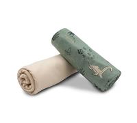VmG-Store Lot de tissus en jersey - Design aux couleurs assorties + uni - 0,5 m x 1,5 m - 95 % coton - 5 % élasthanne - Tex Standard 100 (dinosaure menthe foncée + Natural Set47)