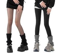 Vmhkjo 2 Paires Jambières Femmes Chevilles Hiver Tricoté Jambières pour Filles Femmes Y2k Genoux Chauds