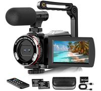 Vmotal Caméra vidéo 4K 64 MP Enregistreur Photo/vidéo 4K 60 FPS, caméscope numérique pour Youtube Vlogging avec stabilisateur Portable/Microphone/Carte SD/2 Piles/télécommande