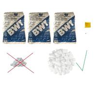 VMS Vertriebcenter BWT PERLA TABS Lot de 3 sels de régénération 25 kg en forme de coussin, pas de disques, avec chiffon multi-usages Sanvo pour nettoyer votre installation