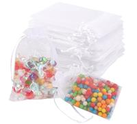VMUTGA 100 Pcs Sachet Organza, 10 x 15 cm Pochette Organza Blanc, Sachet Lavande, Pochette Bijoux, Pochettes en Organza avec Cordon de Serrage, pour Mariages, Festival, Noël, Anniversaires