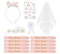 VMUTGA 15 Pièces Enterrement de Vie de Jeune Fille Accessoire, EVJF Accessoire Écharpe Future Mariée Voile Mariée Badge Bandeau Diadème avec 10 Team Bride Écharpe pour Fête Soirée EVJF Décoration