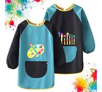 VMUTGA 2 Pièces Tablier Peinture Enfant, Blouse Peinture Enfant 6-12 Ans Imperméables Tablier Manches Longues Réutilisable avec Poche pour Filles Garçons L'école Activités Peinture Cuisine Artisanat