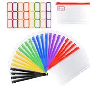 VMUTGA 24 Pièces Pochettes Classeur A6, 6 Trous Pochette Plastique Transparentes Sacs Zippés à Feuilles Mobiles Pochettes Budget Enveloppe ImperméAbles pour Documents Cartes Photos Classeur Budget A6