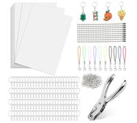 VMUTGA 246 Pièces Feuille Plastique Fou, 25 Feuilles Blanc Plastique Rétractable Papier Fou Kit de Feuille Thermorétractable avec Perforatrice Anneau de Clé Chaîne de Perles Fermoir pour Bricolages