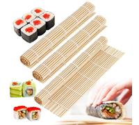 VMUTGA 3 Pièces Natte Sushi, 24 X 24Cm Sushi Roll Mat Bamboo, Rouleau a Sushi, Bambou Sushi DIY Kit, Tapis Sushi Réutilisable, pour Cuisine, Fête, Débutants, Professionnels