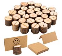 VMUTGA 30 Pièces Porte Carte Bois, Bois Naturel Support Photo Carte, Porte Menu Mariage en Support Stabil Porte Photo Mariage Comme Décoration