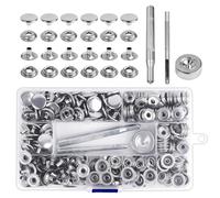 VMUTGA 300 Pièces Boutons Pression en Métal, 15mm Kit De Fermeture à Pression avec 3 Outils, Bouton Pression Metal Sans Couture, pour Vêtements en Cuir, Vestes, Jeans, Vêtement Bricolage (Argent)