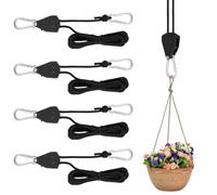 VMUTGA 4 Pièces Cordes à Cliquet, Corde de Suspension, Tendeurs de Corde Réglables, Cliquet avec Crochets, pour Tente, Plantes, Ventilateur, Lumière, Plantes D'intérieur(Noir)