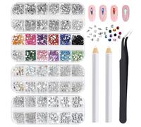 VMUTGA 4300 Pièces Strass Ongle pour Nail Art, 6 Tailles Strass Diamants Gems à Dos Plat Rond Cristal Strass Nail Charmes Accessoires avec Pincette Pick Up pour Décoration de Ongles Visage Vêtements