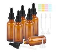 VMUTGA 6 Pièces Flacon Compte Gouttes, 50ml Marron Bouteilles Compte-gouttes en Verre Vide Réutilisables avec Pipettes pour Parfums Cosmétiques Huile Essentielle Aromathérapie Massage Laboratoire