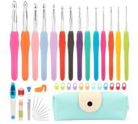 VMUTGA Aiguilles à Crochet Set, 14 Pièces Ensemble de Crochet à Tricoter En Fil Poignées en Caoutchouc Ergonomiques Extra Longues kits de Crochet pour Adultes Débutants, Cadeau Pour Femme Sœur