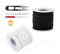 VMUTGA Fils Elastique pour Bracelet, 1mm x 100m Cordon Elastique avec Ciseaux et Aiguille à Perles, Cordon d'Artisanat pour Tisser des Colliers, Bracelet, Noir et Blanc