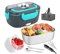 VMUTGA Gamelle Chauffante 60W Lunch Box Chauffante Electrique, 1,5L Lunch Box Chauffante, 12V/24V/220V Boite Repas Isotherme avec Couverts et Sac Isolants pour Voiture Camion Bureau École