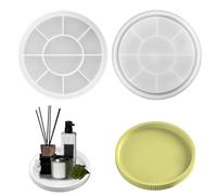 VMUTGA Moule à Plateau en Silicone, 22.5cm Moule Plateau Rond en Résine Époxy Blanc avec Rainures pour Bricolage Dessous de Verre Bougeoir Décoration Intérieure
