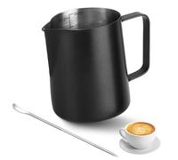 VMUTGA Pot à Lait, 350ml Pot à lait en Acier Inoxydable Pichet Lait Inox Noir Pichet à Mousseur avec Mesure Mark et Latte Art Pen Tasse a Cafe pour Faire du Café Cappuccino Espresso et Latte