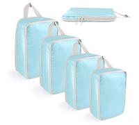 VMUTGA Rangement Valise, Rangement Valise Avec Compression, Compression Packing Cubes, Extensible, Lot de 4 Bleu