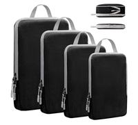 VMUTGA Rangement Valise, Rangement Valise Avec Compression, Compression Packing Cubes, Extensible, Lot de 4 Noir