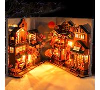 Vmxlso DIY Book Nook Kit, Puzzle 3D en Bois Booknook, Kit Maison Miniature à Construire, Maquette Maison Miniature avec Lumières LED, DIY Miniature House pour Adultes (Allée des Cerisiers en Fleurs)