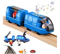 Vmxlso Locomotive Electrique Train en Bois, Train Electrique Enfant, Connexion Magnétique Train électrique, Train Enfant Electrique, Train Bois Enfant Compatible avec Thomas, Chuggington(Bleu)