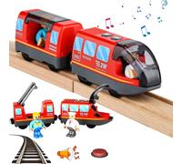 Vmxlso Locomotive Electrique Train en Bois, Train Electrique Enfant, Connexion Magnétique Train électrique, Train Enfant Electrique, Train Bois Enfant Compatible avec Thomas, Brio, Chuggington(Rouge)
