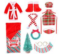 Vmxlso Lot de 11 accessoires de poupée elfe de Noël - Ensemble d'accessoires de vêtements, hamac, sac de couchage, tablier, écharpe, lunettes, couronne de Noël, chaussures, peignoir, accessoires de